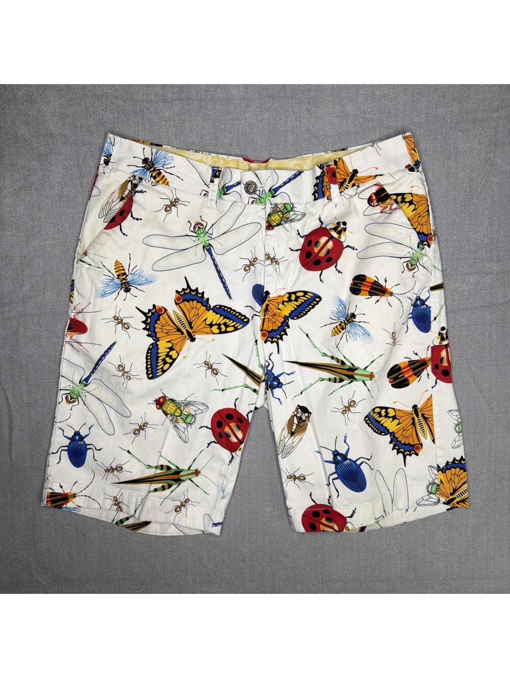 Loudmouth Shorts Mens 34 White Golf Hippie Insect Butterfly Beetle Bug Lady